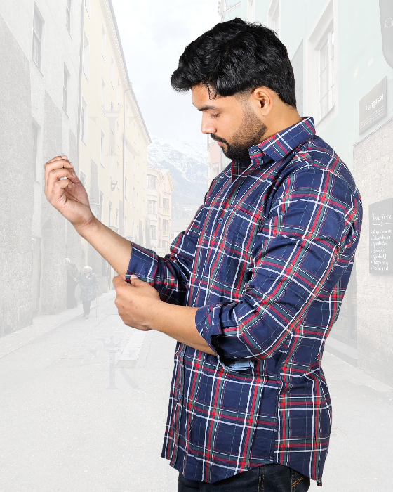 Stylish Cotton Twill Casual Dark Blue Checks Shirt ( SF)