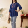 Navy blue Mandarin Collar Tunic Top