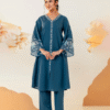 Teal Blue Embroidered 2 Pcs Kurta Set
