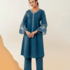 Teal Blue Embroidered 2 Pcs Kurta Set