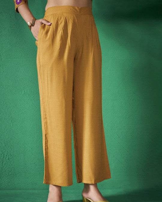 Yellow floral embroidered co-ord set for women