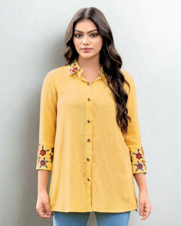 Mustard Yellow Embroidered Tunic Top
