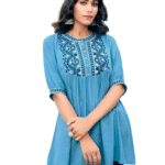 Blue Round Neck Tunic Top