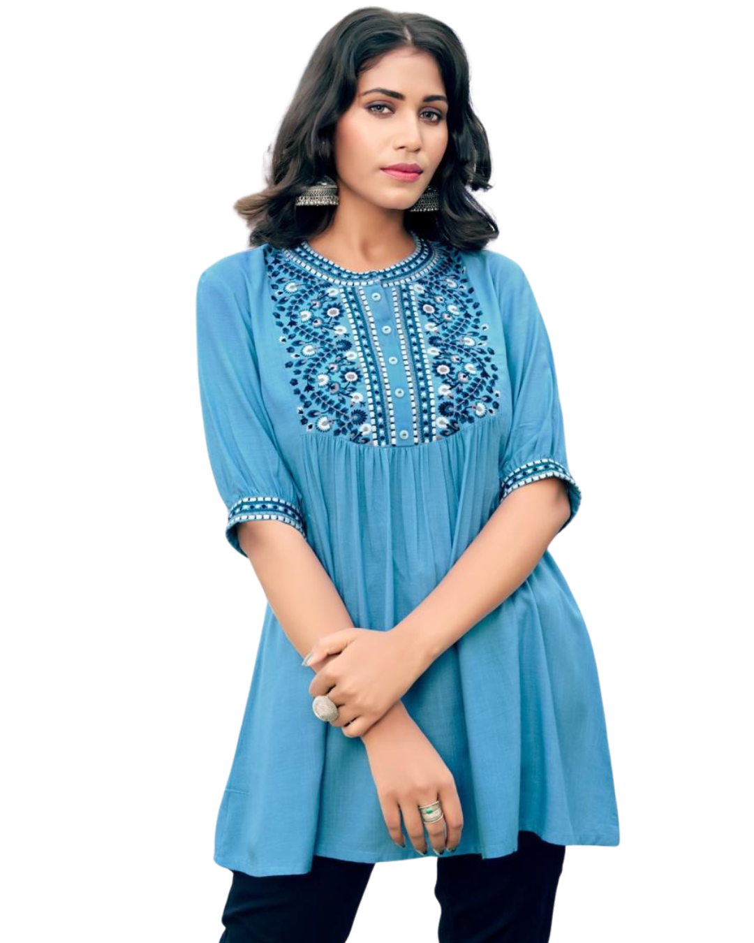 Untitleddesign_45 Blue Round Neck Tunic Top