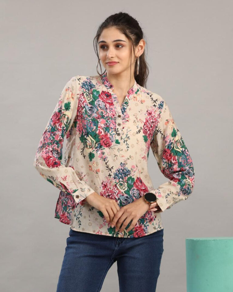 Cream Floral Print Top