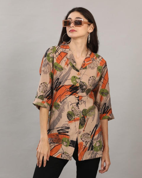 Beige and orange printed top for women