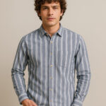 Premium Oxford Cotton - Grey Vertical Stripes Casual Shirt (SF)