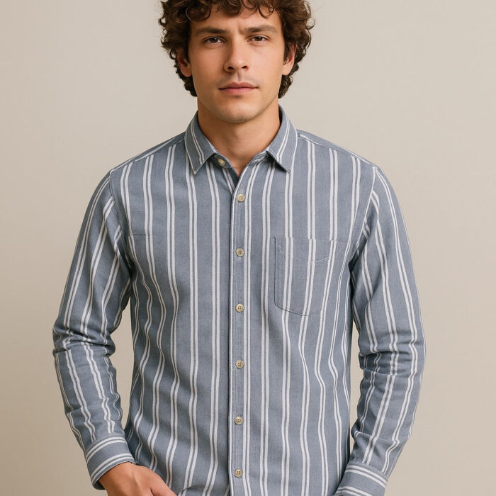 Premium Oxford Cotton - Grey Vertical Stripes Casual Shirt (SF)