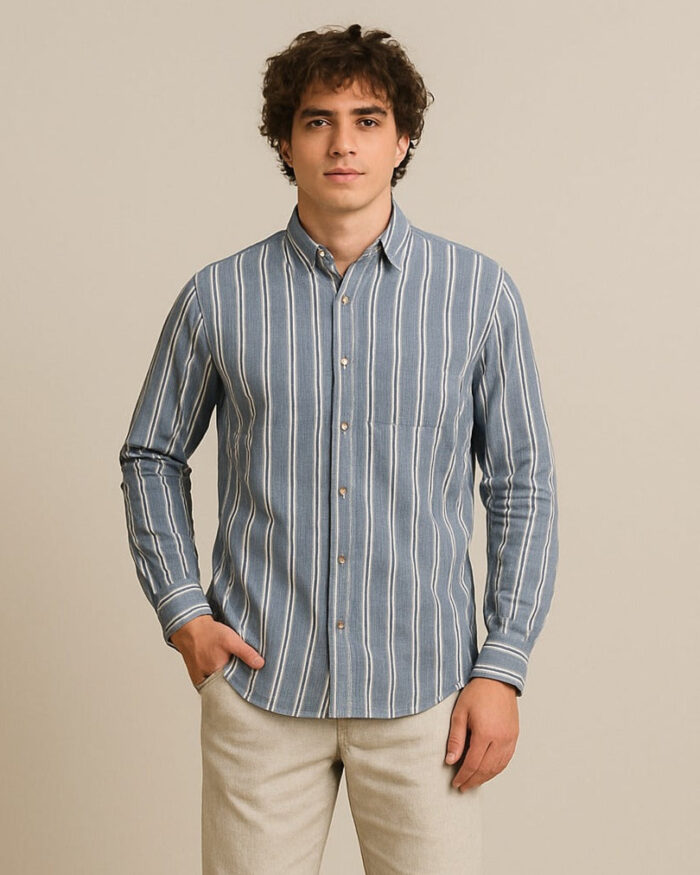 Premium Oxford Cotton - Grey Vertical Stripes Casual Shirt (SF)