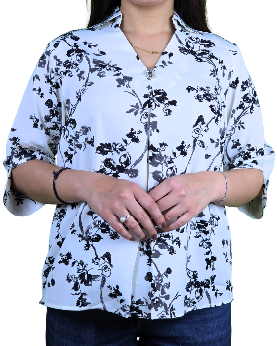 White Floral Print Top