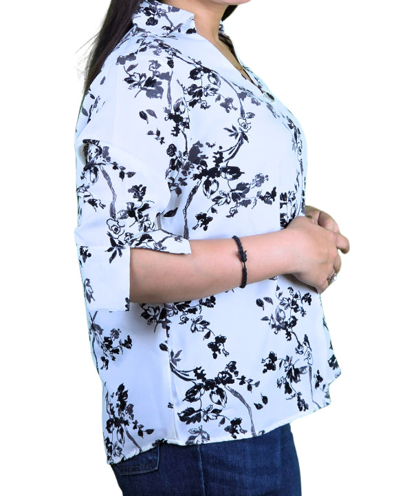 White Floral Print Top