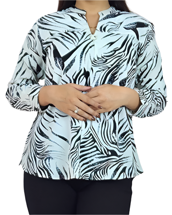 White With Black Mandarin Neck Tunic Top