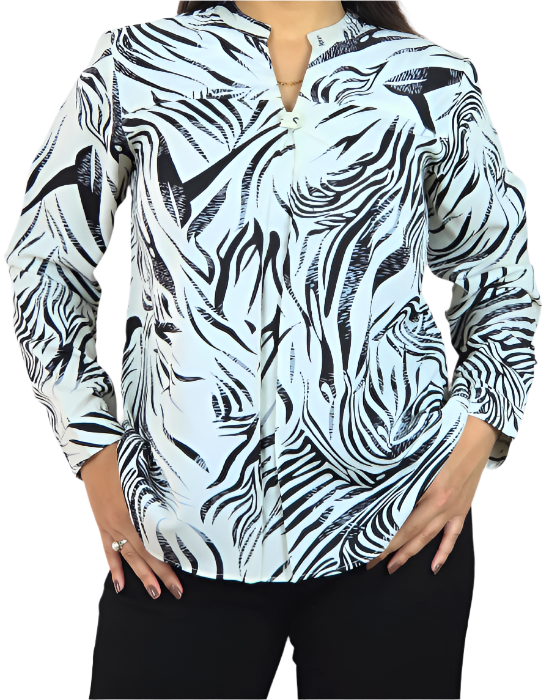 White With Black Mandarin Neck Tunic Top