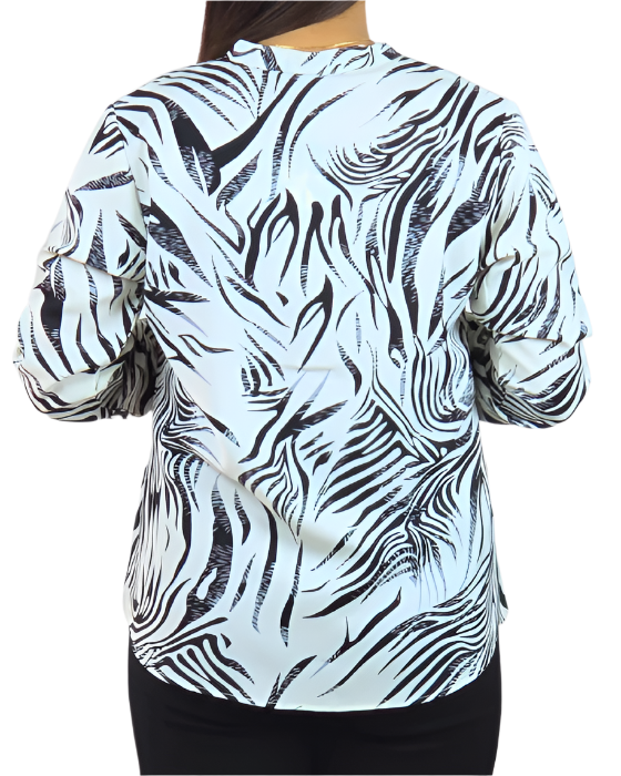 White With Black Mandarin Neck Tunic Top