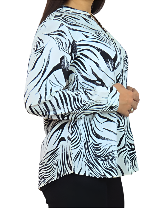 White With Black Mandarin Neck Tunic Top