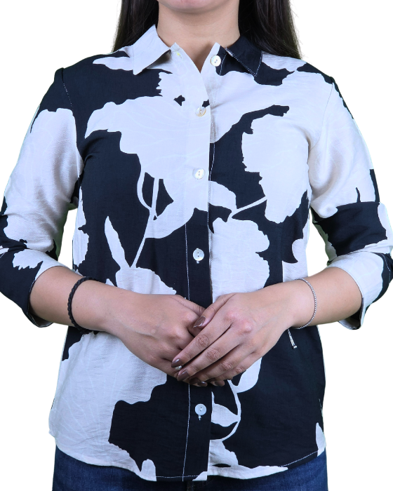 White With Black Print Shirt for Women