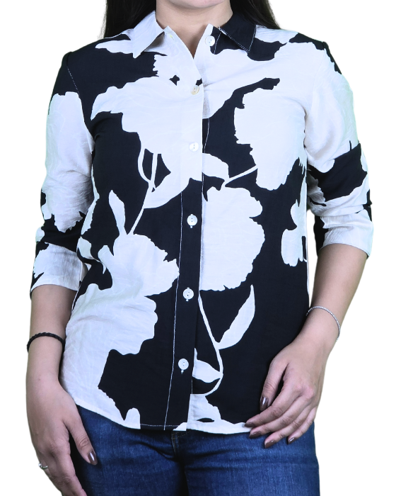 White With Black Print Shirt for Women
