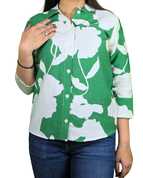 White_With_Green_Print_Shirt_2 women white with green print shirt