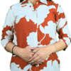women white with orange print shirt trooking