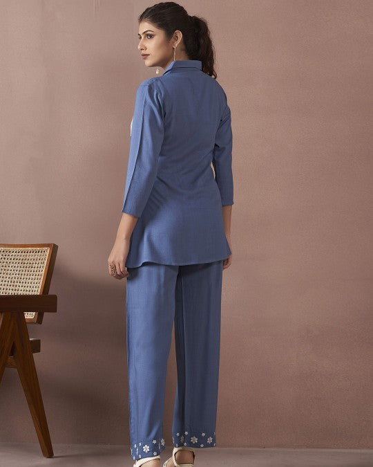 Navy blue embroidered top new design trooking