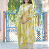 Yellow Floral Print 3 Pcs Suit