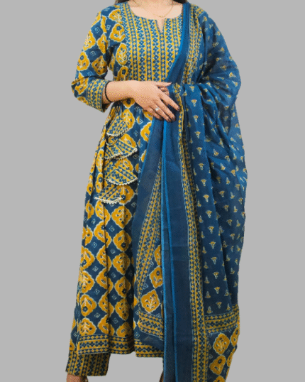 yellow kota dori anarkali suit for women