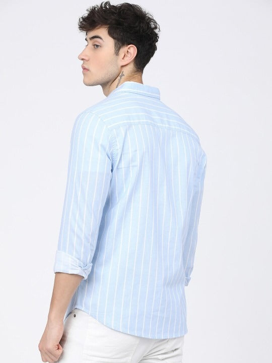 Premium Oxford Cotton Blue White Stripes Casual Shirt (SF)