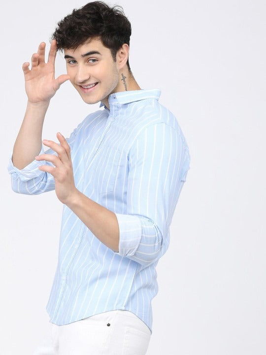 Premium Oxford Cotton Blue White Stripes Casual Shirt (SF)