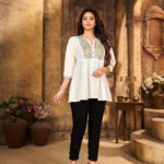 bf3b93d1-c55f-4911-8d1f-e3292abfea3c Cream Round Neck With V Cut Tunic Top Trooking