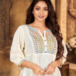 c409b893-c5e8-447b-9d33-7db113446861 Cream Round Neck With V Cut Tunic Top Trooking