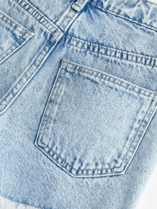 Light Blue Full Embroidered Hot Shorts For Girls