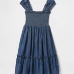 kid's Blue Denim  Sleeve Less Tiered Dress