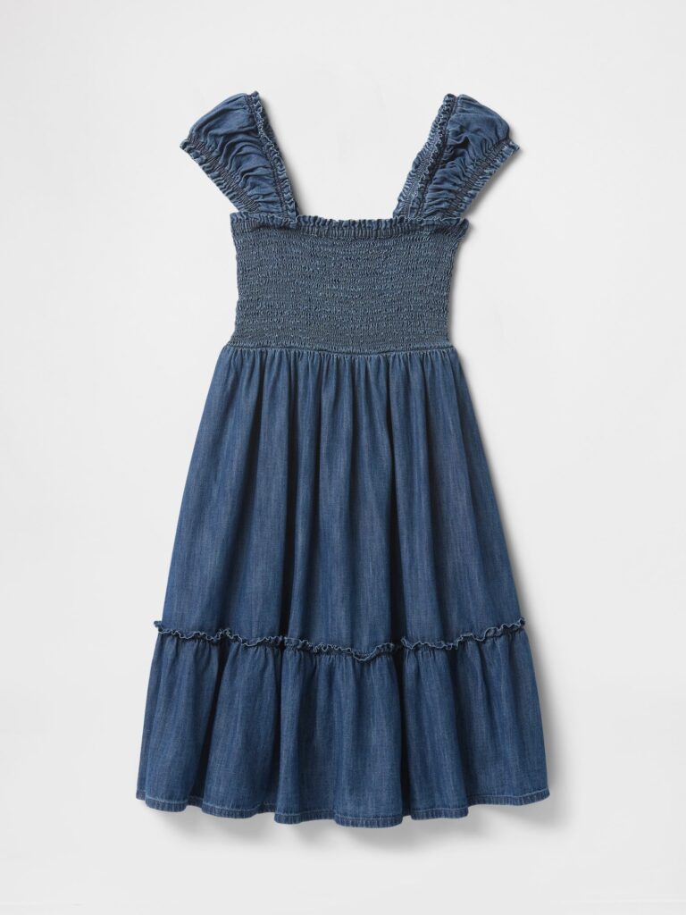 kid's Blue Denim  Sleeve Less Tiered Dress