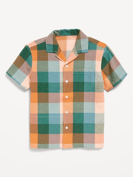 Multi Plaid Short-Sleeve Textured-Dobby Shirt for Boys