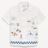 White Printed Short-Sleeve Linen-Blend Shirt for Boys