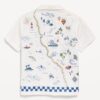 White Printed Short-Sleeve Linen-Blend Shirt for Boys