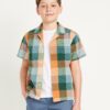 Multi Plaid Short-Sleeve Textured-Dobby Shirt for Boys