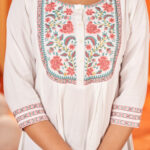 Cream Round Neck With V Cut Tunic Top Trooking