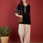 Black V Neck Embroidered Tunic Top