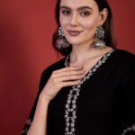 Black V Neck Embroidered Tunic Top