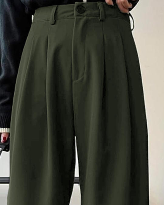 Green Straight Fit Tailored Pants