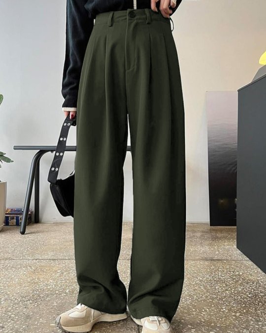 Green Straight Fit Tailored Pants