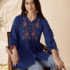 Navy blue Mandarin Collar Tunic Top