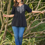 Black Puffed Sleeve Tunic Top