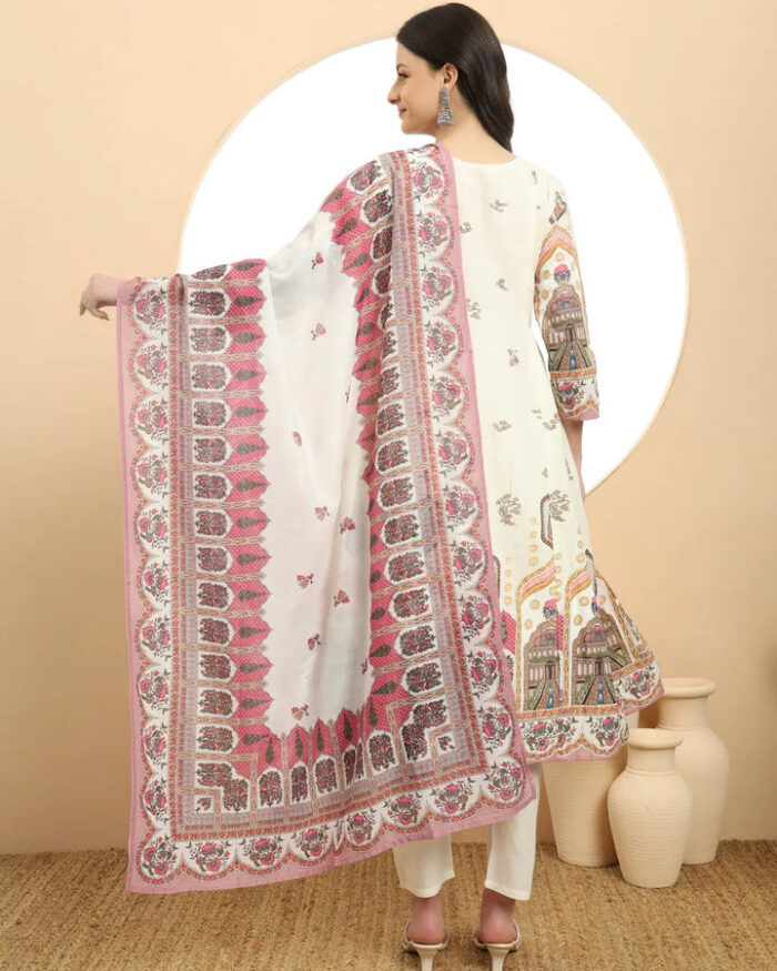 pink a line kurta set 3 piece for women trooking