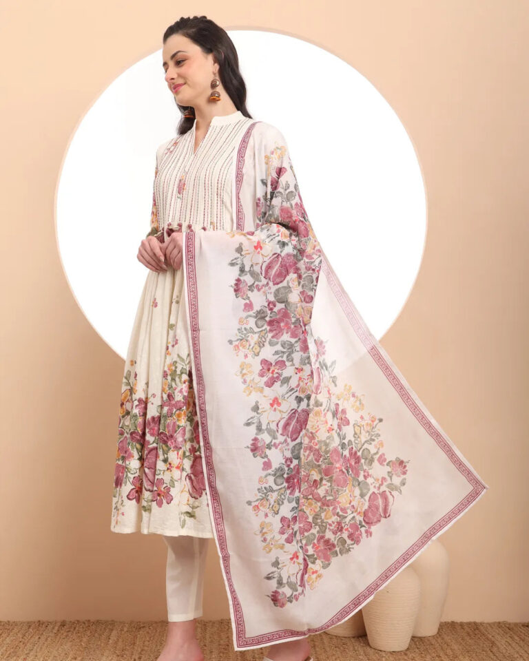 Pink Fusion With White-Tassel Work Malchanderi 3 Pcs Kurta Set