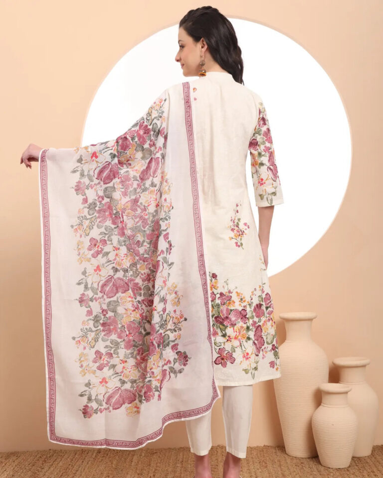 Pink Fusion With White-Tassel Work Malchanderi 3 Pcs Kurta Set