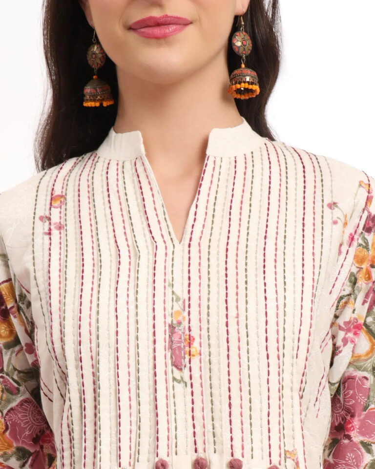 Pink Fusion With White-Tassel Work Malchanderi 3 Pcs Kurta Set