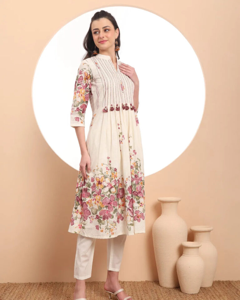 Pink Fusion With White-Tassel Work Malchanderi 3 Pcs Kurta Set