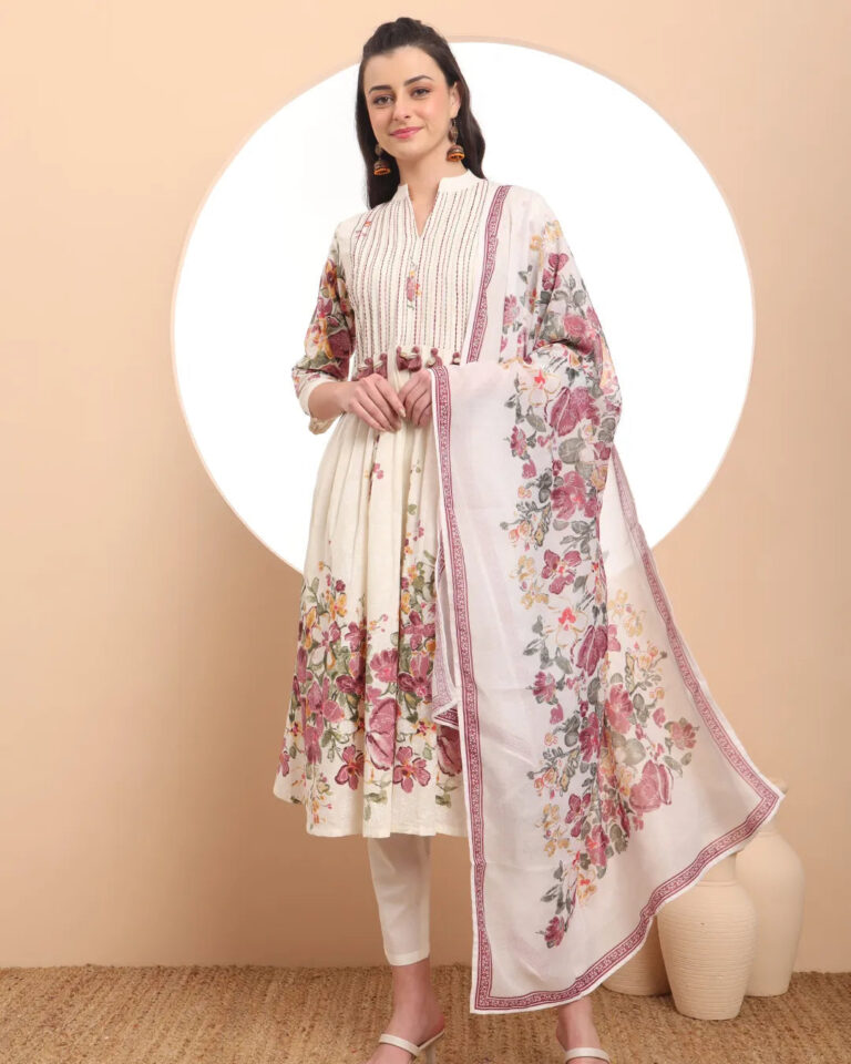 Pink Fusion With White-Tassel Work Malchanderi 3 Pcs Kurta Set
